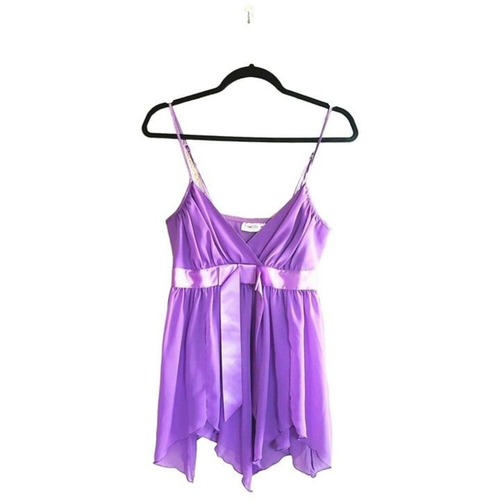 Frederick's of Hollywood Womens Lingerie  Purple L  Baby Doll Satin Bow L
